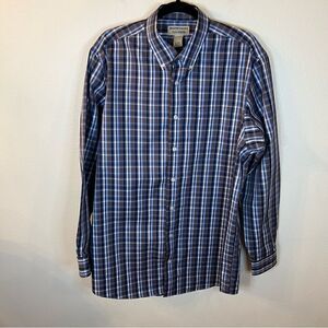 Duluth Trading Co Wrinkle Fighter Shirt Long Sleeve Blue Plaid Size Large Tall
